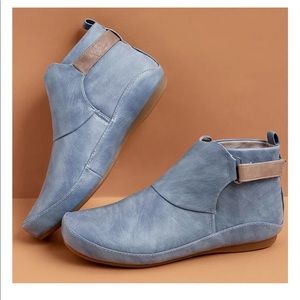 Blue leather booties